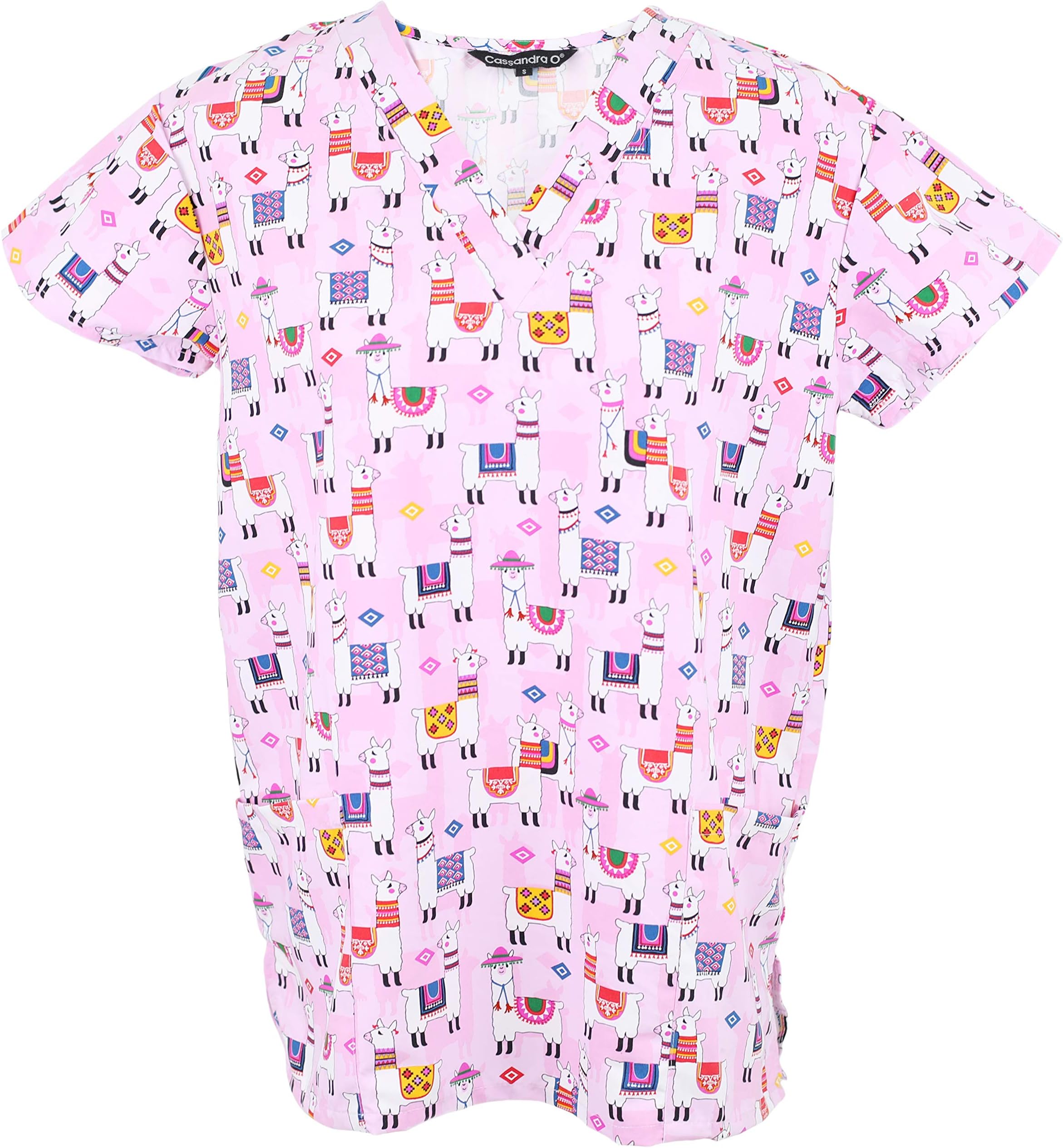 Cassandra O Women's Printed V-Neck Scrub Top