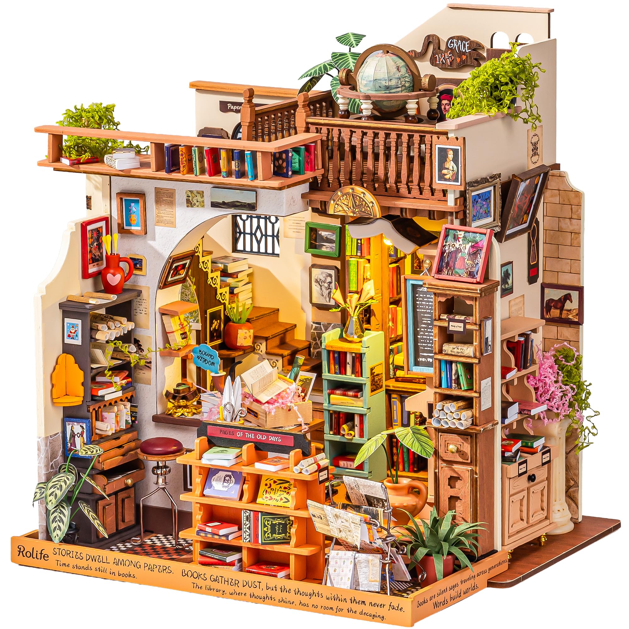 Rolife Pagestory Books DIY Miniature Bookshop Kit with LED Light for Adults