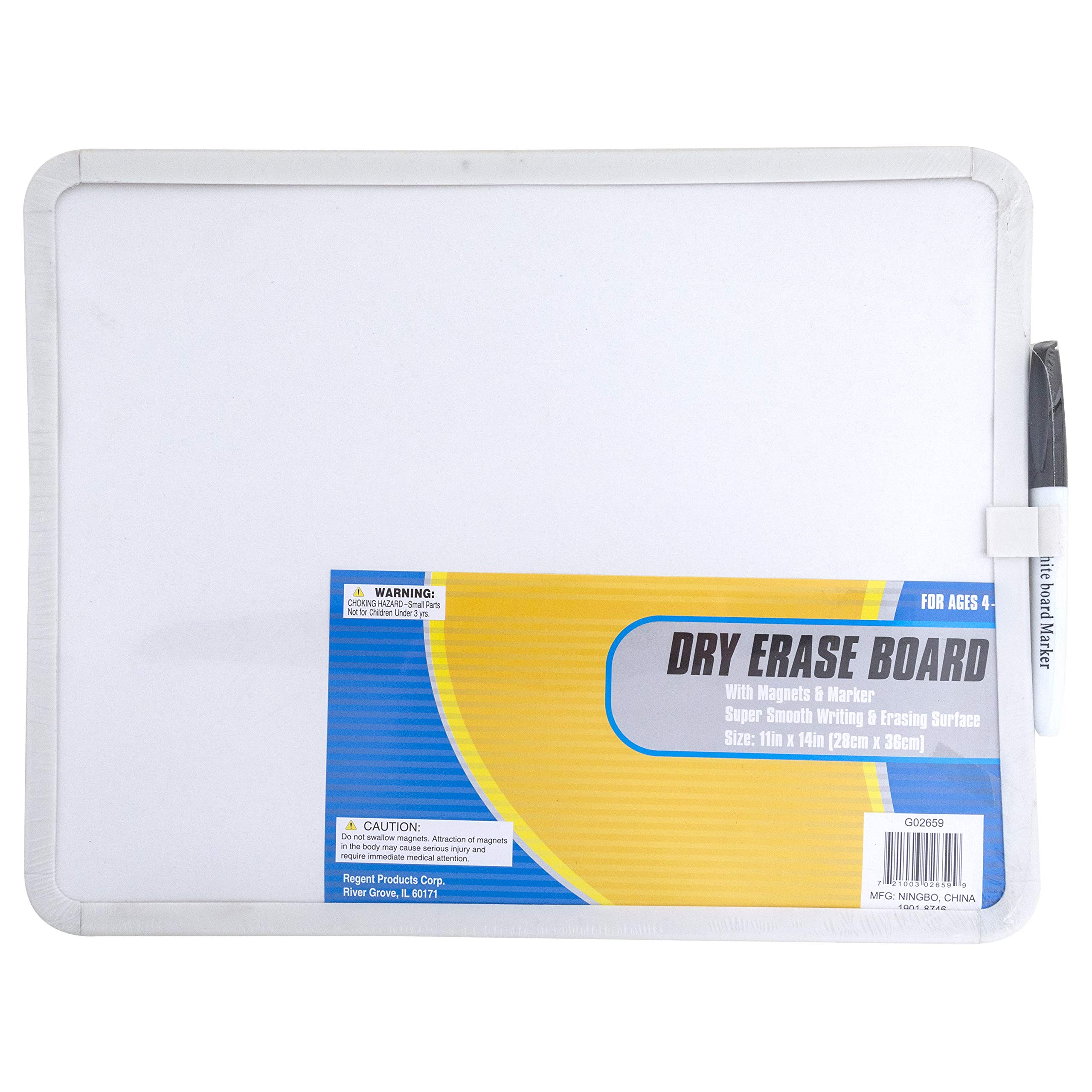 Dry Erase White Board with Magnet Strips and Marker - 11" x 14"