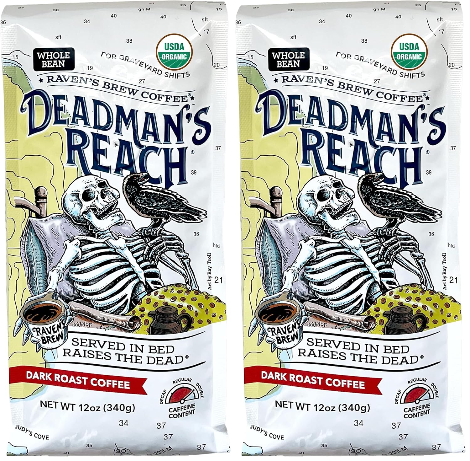 Raven's Brew Coffee 12 oz - Dark Roast - High Speed Blend with a Sweet Bite (Organic Whole Bean, 12 oz) (Pack of 2)