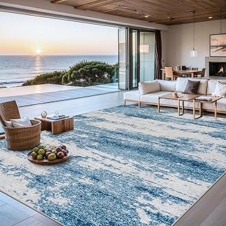 Area Rugs Living Room Rug - 5x7 Washable Modern Abstract Soft Neutral Non-Slip Carpet Large Indoor Floor Stain Resistant Thin Carpets for Bedroom Dining Room Farmhouse Nursery Home Office Blue