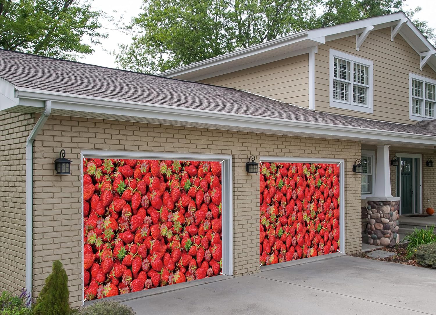 7x8ft Cute Fresh Red Strawberry Garage Door Decor Realistic Fruits Garage Door Background for Dining Home Kitchen Indoor Girl Birthday Party Decor Props