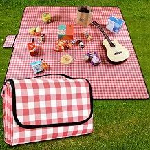 Picnic Blanket Waterproof 80x80 with Handle Red Checkered for Outdoor