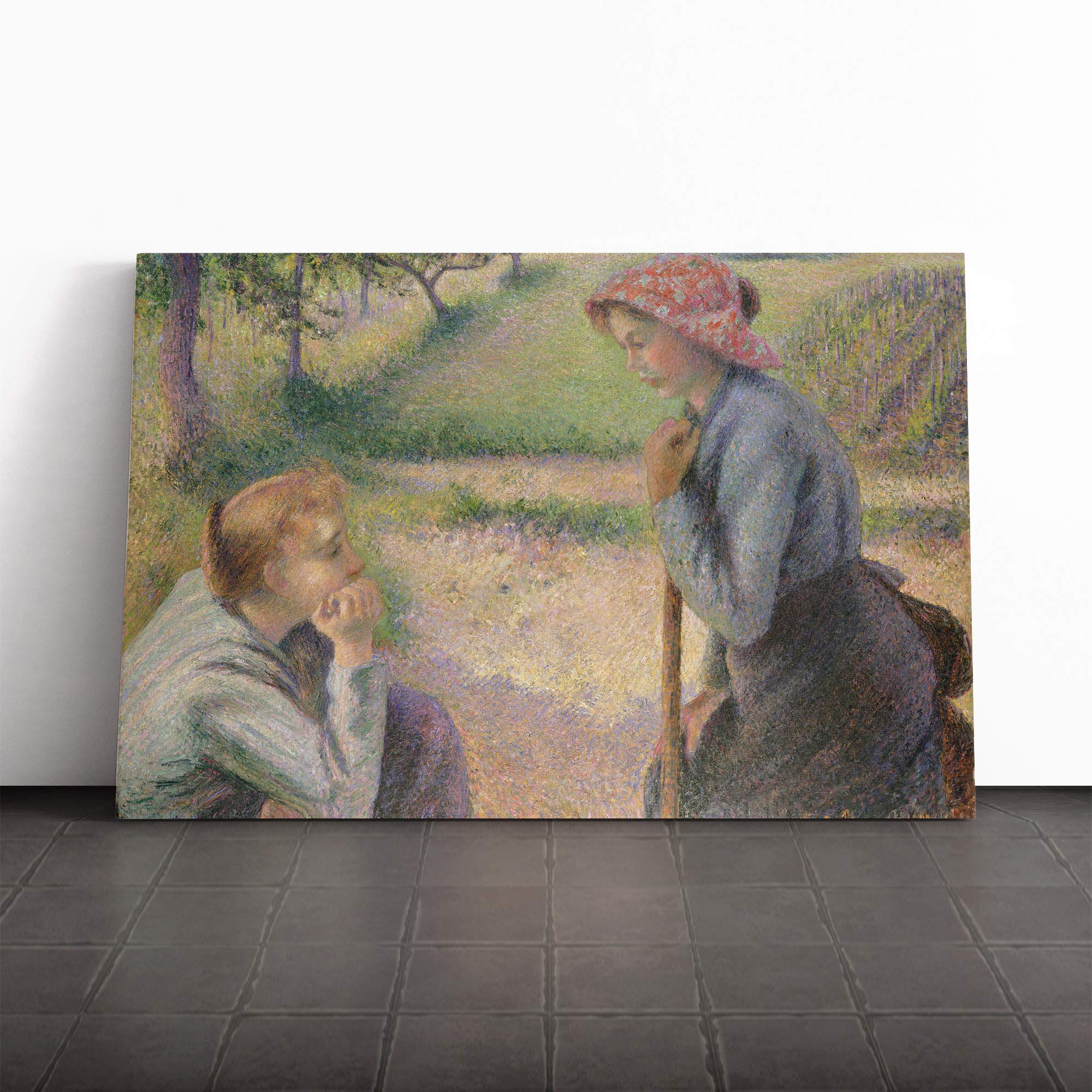 Camille Pissaro Two Young Peasant Women Canvas Print | Gallery Wrapped 30mm Frame Wall Art | 20x14 inches | Ready to Hang | Modern People Picture | Living Room Bedroom Lounge Office
