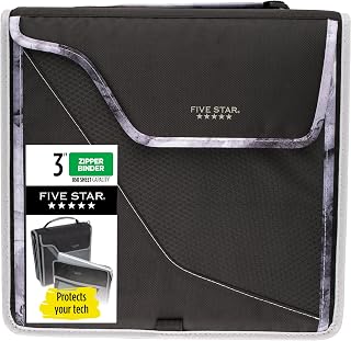Five Star Zipper Binder, 3 Inch 3-Ring Binder with D Rings, Removable Padded Case, 5-Tab Expanding File and Multi-Use Strap, 850 Sheet Capacity, Black/Gray (29296IT8)