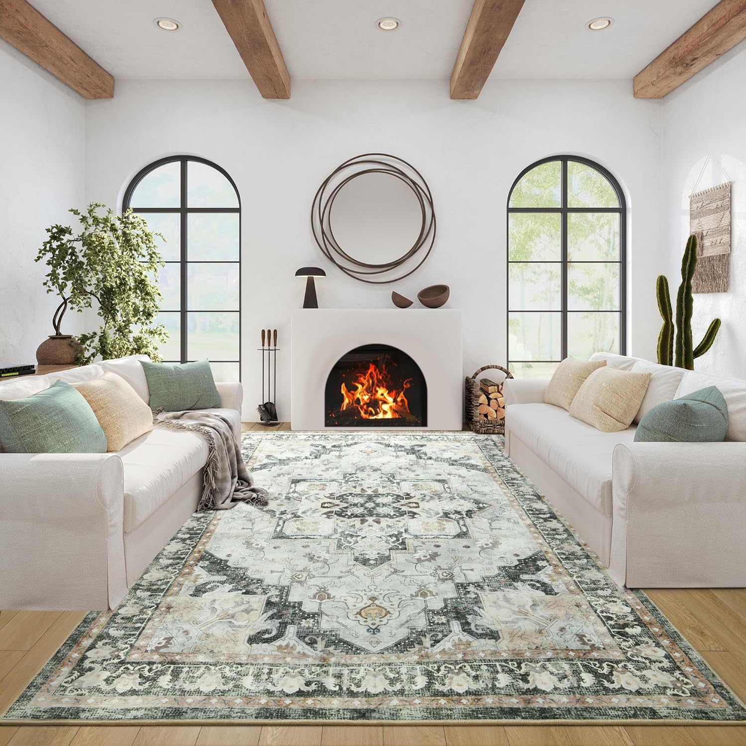 Amazon.com: Area Rug 6x9,Machine Washable Rug for Living Room,Vintage Floral Non Slip Low Pile ...