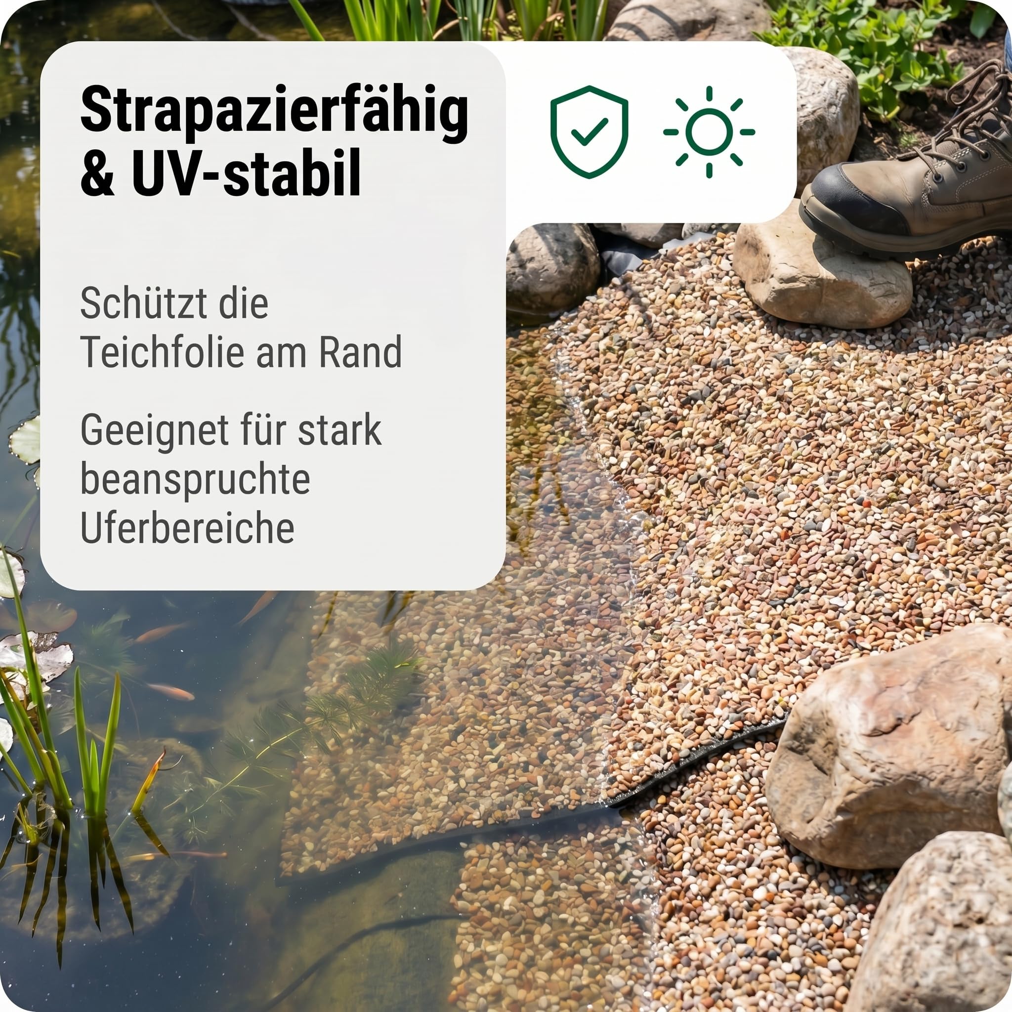 Pondlife Steinfolie für Teichrand und Bachlauf, Ufermatte in Steinoptik, 60 cm breit, 10 m Rolle, ca. 0,5 cm stark, Natur-Optik, robuste Teichumrandung, fisch- und pflanzenverträglich