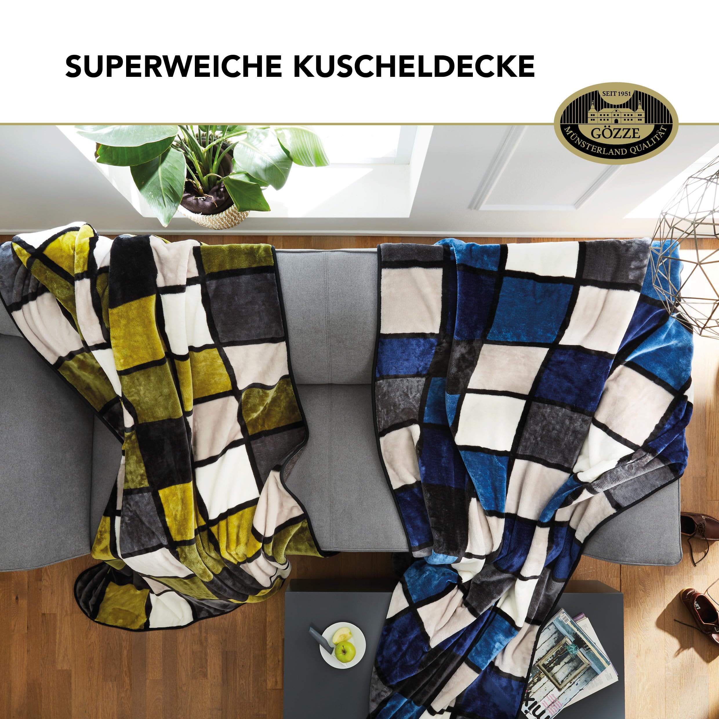 Gözze - Weiche Kuscheldecke, Cashmere Feeling, Hohes Stoffgewicht 500 g/m², Antigua, 150 x 200 cm - Orange/Rot/Gelb, Throw