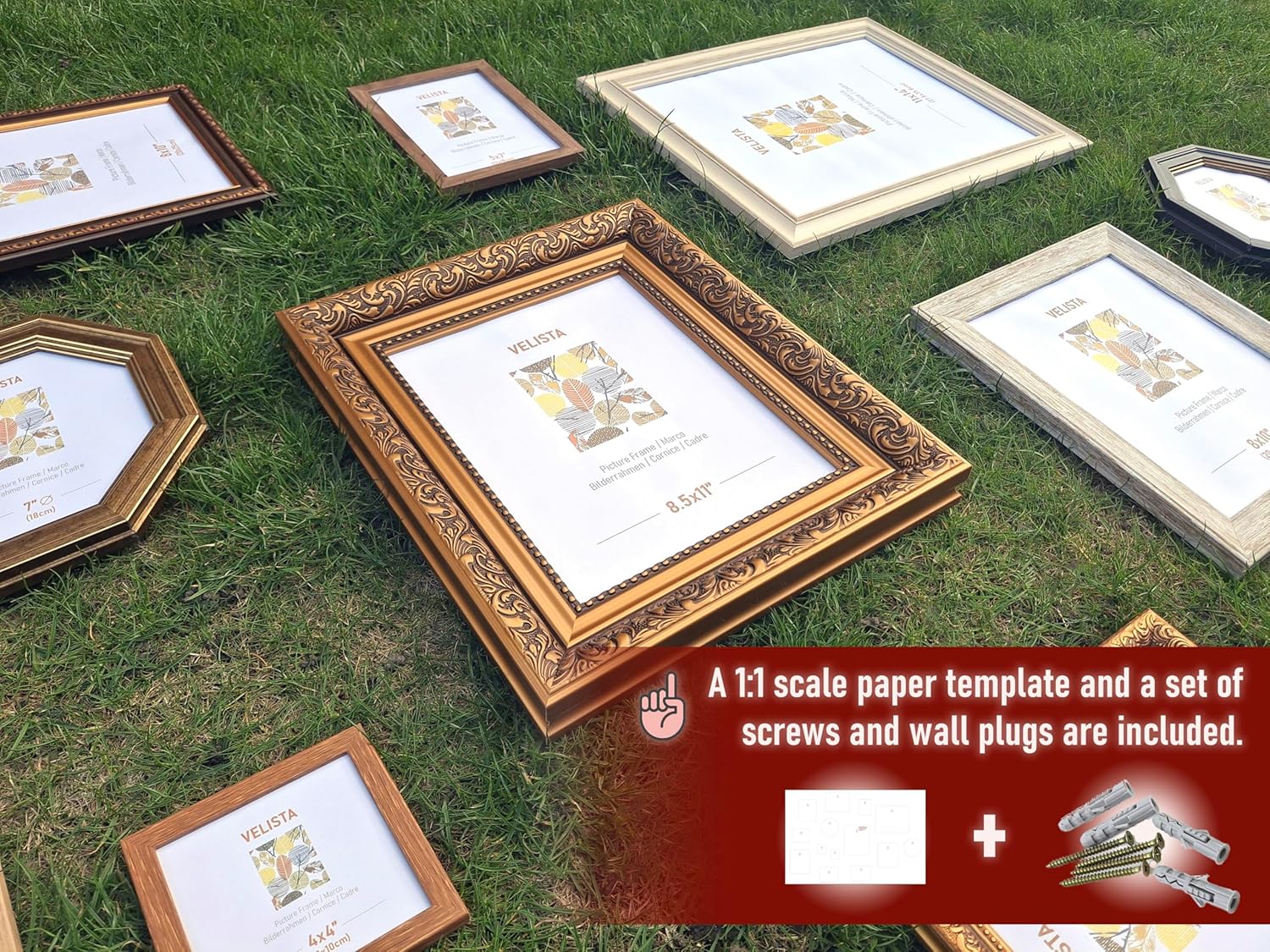 14 Piece Assorted Vintage Gallery Wall Frame Set - Different Size Antique Picture Frame Collage for Wall - Ornate Gold and Rustic Wooden Frames for Art, Paintings or Family Photos - Baroque French Style Decor