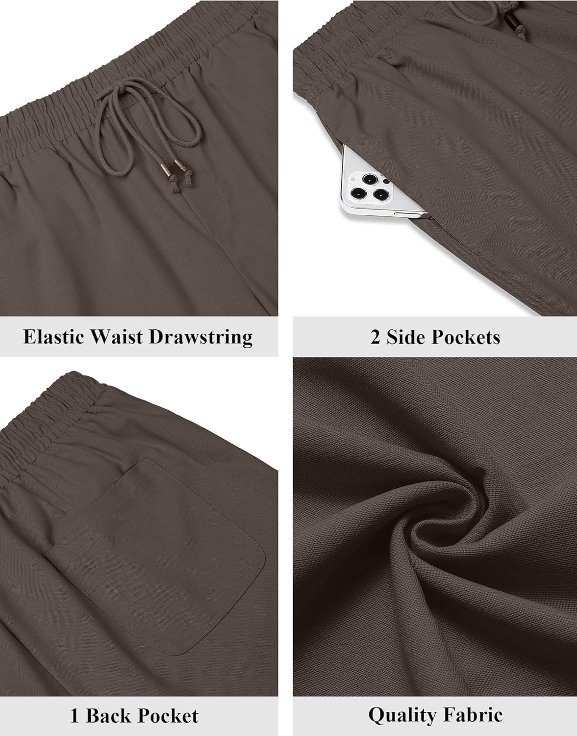 COOFANDY Men's Linen Shorts Casual Drawstring Summer Beach Shorts Lightweight Vacation Short for Hawaiian Resort Dark Gray - Image 6