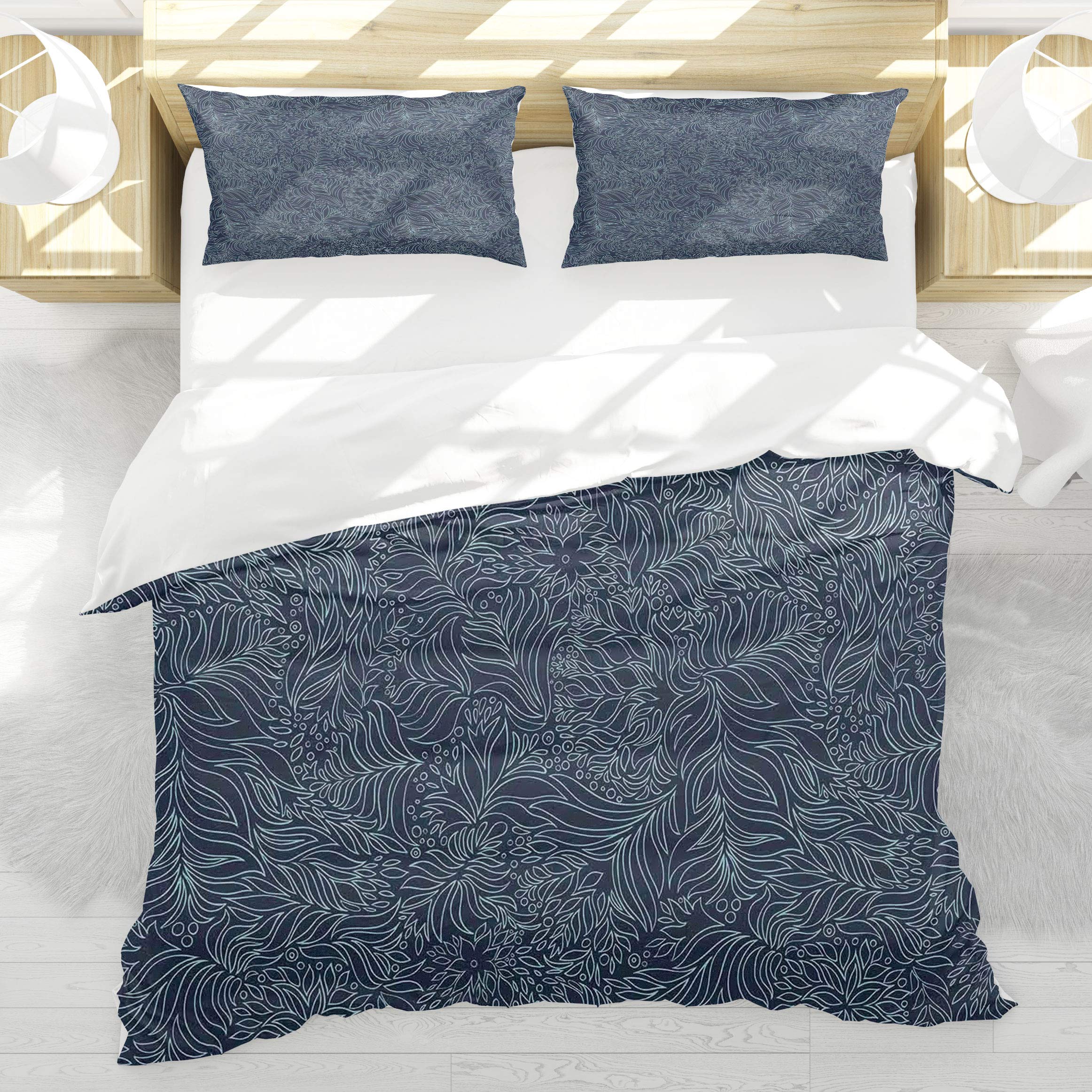 Housse de couette 140x200 motif abstrait artistique bleu et turquoise au toucher ultra doux