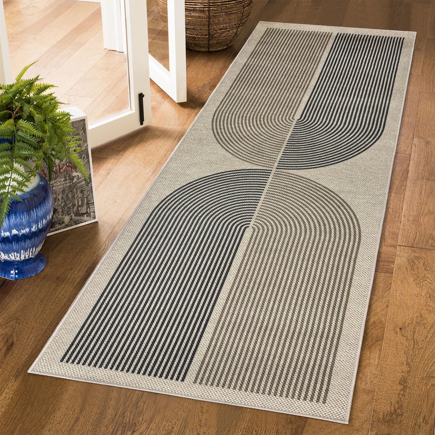 Caknowow Runner Rug Outdoor Indoor, Easy Jute Hallway Rug Boho Kitchen Runner Rug Non Slip Washable Low Pile Farmhouse Carpet Runner for Hallway Entryway Balcony(2x6, Rainbow)