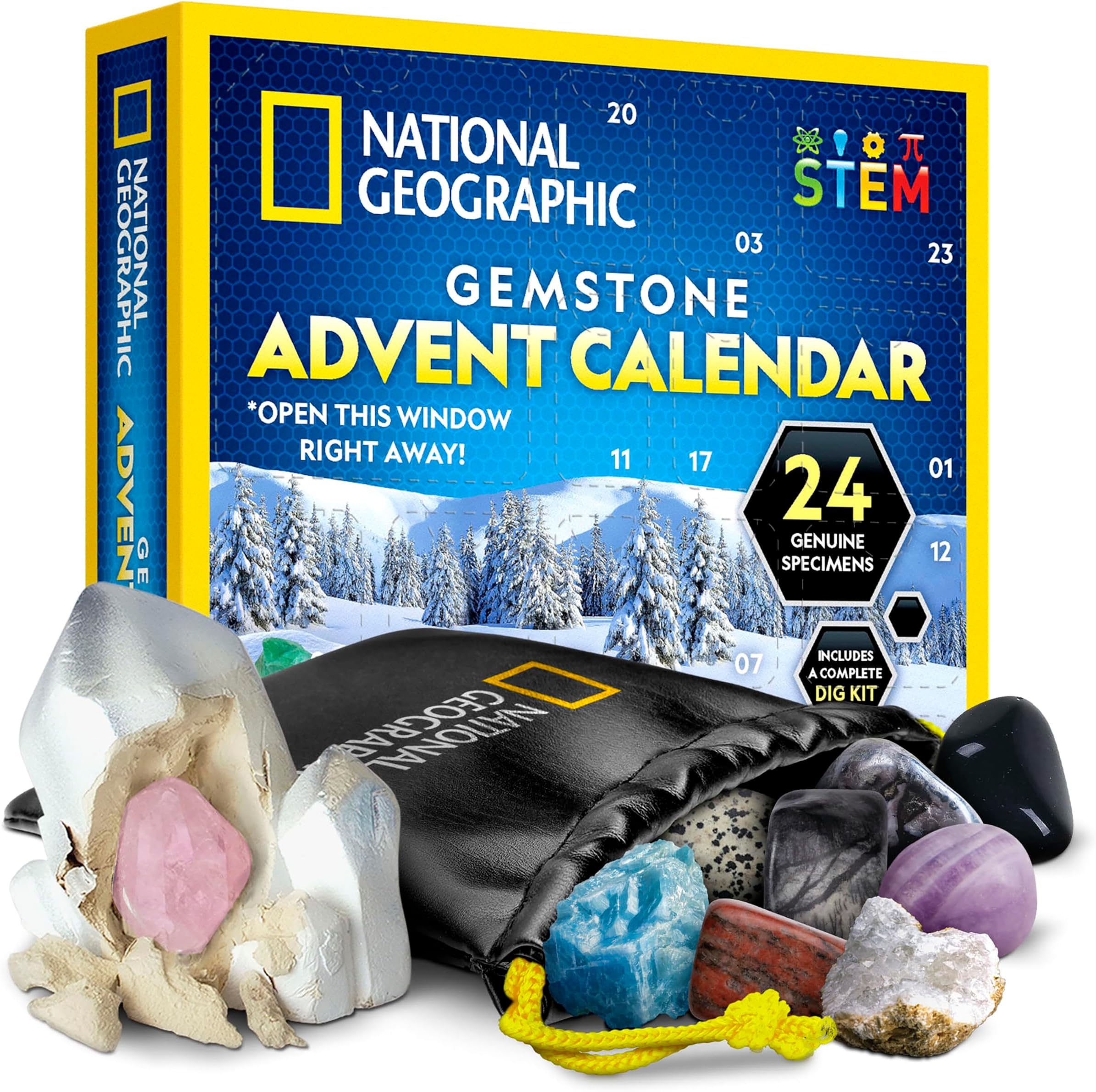 NATIONAL GEOGRAPHIC Gemstone Advent Calendar - Advent Calendar for Kids with 24 Gemstones to Open Each Day, a Complete Rock Collection Christmas Countdown Calendar with Mini Gemstone Dig Kit