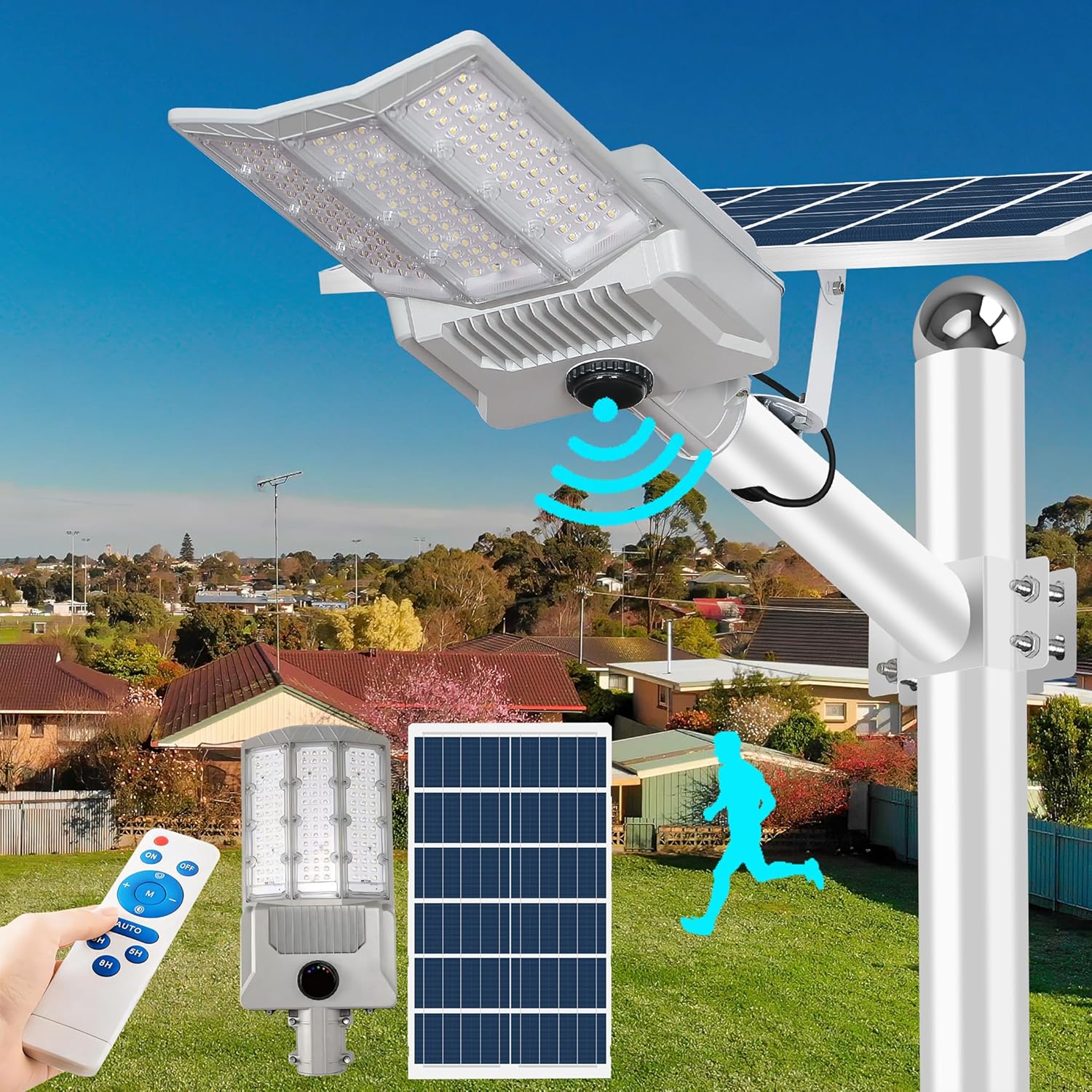 8500W Solar Street Light, 500000LM LED floodlight, 6500K Solar Street Lights Outdoor, Dusk to Dawn Solar Outdoor Lighting with Motion Sensor, IP67 Solar Parking Lot Lights, for Yard, Parking Lot