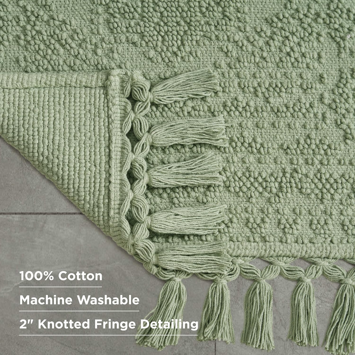 French Connection Nellore Bath Rugs, Woven and Beaded Bath Mats, Durable and Thick Bath Mats for Bathroom and Shower Rugs, 26" x 49", Sage Green