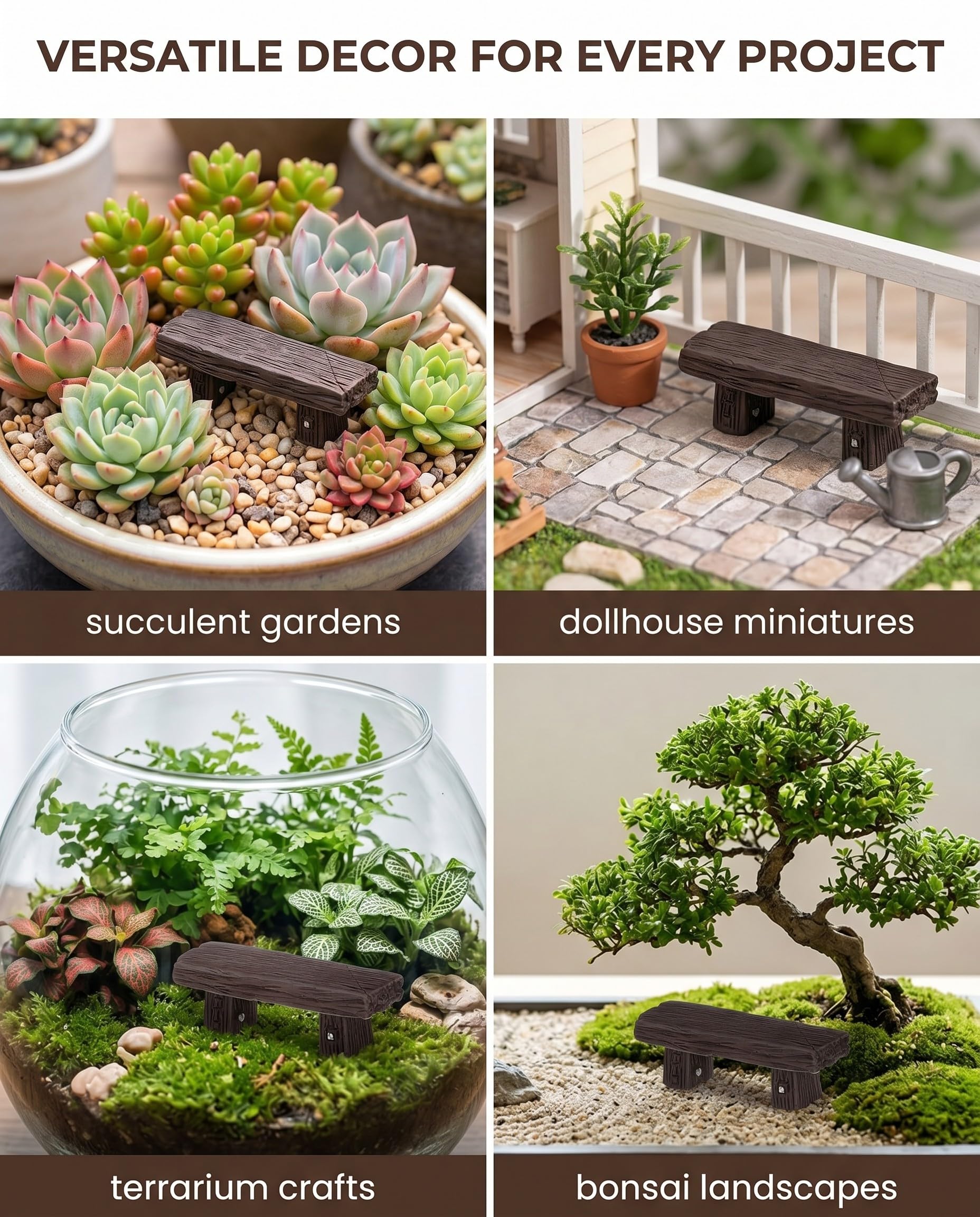 6 pezzi Panchina in Miniatura per Giardino Fatato, Accessori in Resina Nero per Paesaggi in Miniatura, Decorazioni per Bonsai e DIY, Set di Panchine per Miniature e Arredo Giardino