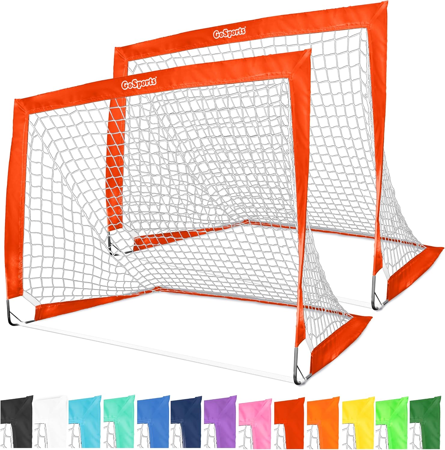 GoSports 4 x 3 ft Portable Soccer Goals for Kids - 13 Colors - Set of 2 Team Tone Pop Up Nets for Backyard
