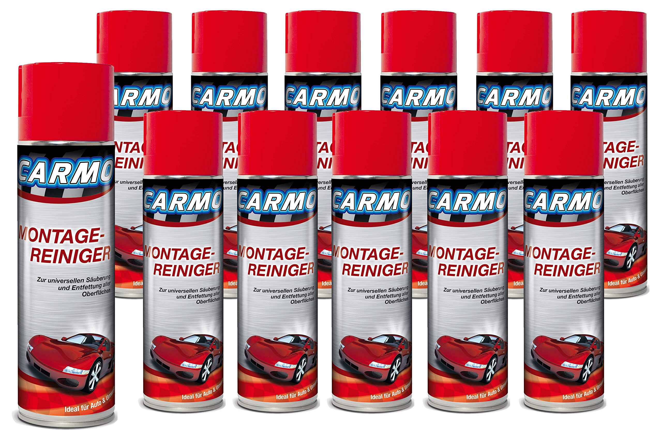 CARMO 12x Montagereiniger | Bremsenreiniger | Acetonfrei | Nicht korrosiv | Hohe Reinigungskraft | Entfernt Öle, Fette, Bremsstaub und eingebrannte Ablagerungen | 500 ml