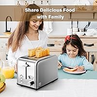 Vista 8 de YSSOA Tostadora de 2 rebanadas con ranura extra ancha y bandeja extraíble para migas, 5 ajustes de tostado y 3 funciones