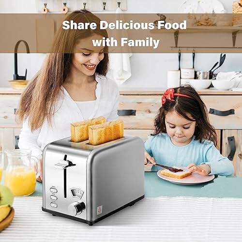 Miniatura 8 de YSSOA Tostadora de 2 rebanadas con ranura extra ancha y bandeja extraíble para migas, 5 ajustes de tostado y 3 funciones bageldescongelarcancelar,