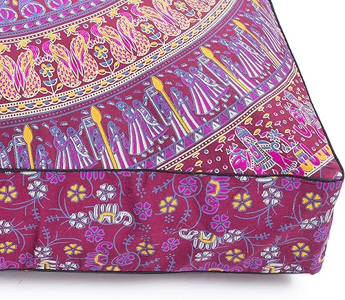 Miniatura 5 de Popular Handicrafts Funda de cojín para suelo  Mandala hippie cuadrado otomano elefante indio camello funda de cojín de algodón de gran tamaño con
