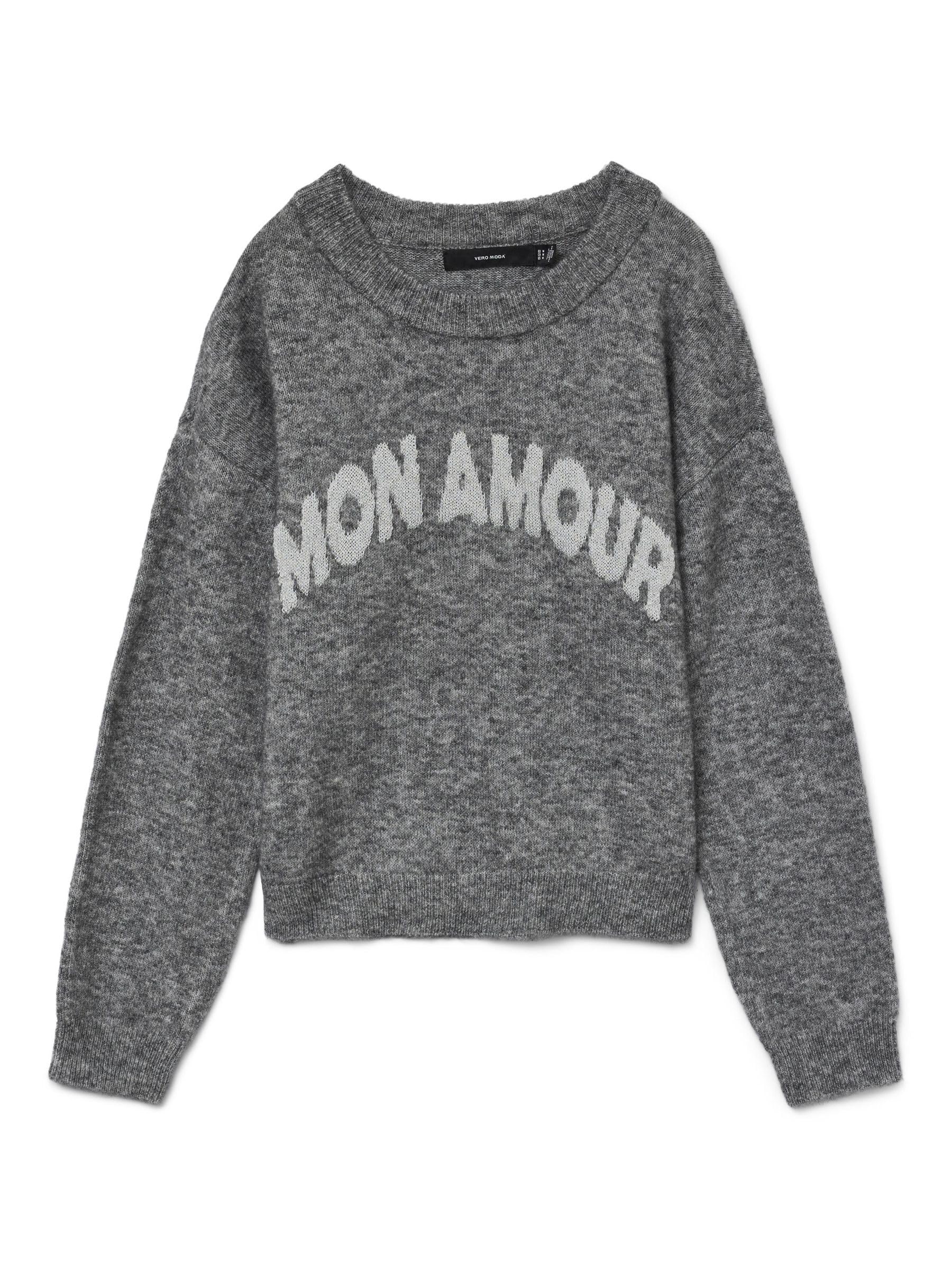 VERO MODA Vmamoremio LS O-Neck Pullover Boo, Medium Grey Melange, XS