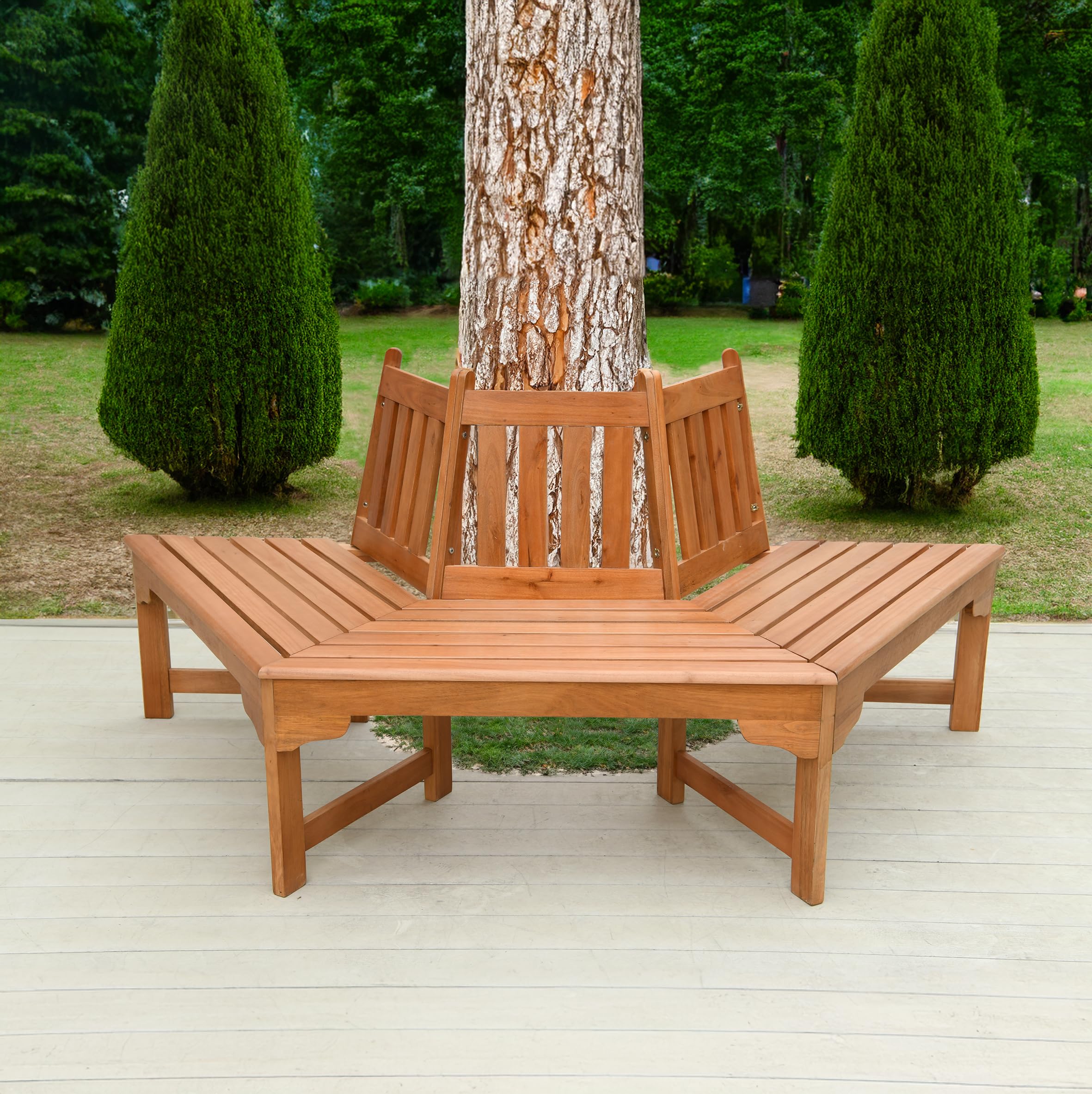 Spetebo Eukalyptus Baumbank halbrund geölt - 155 x 78 cm | Holz Massivholz Rundbank Gartenbank wetterfest