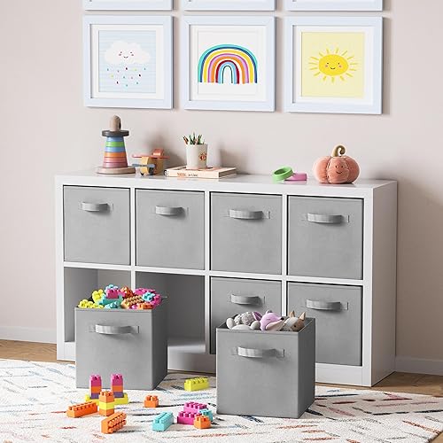 Vista 47 de Juego de 8 cubos de almacenamiento cestas plegables de tela con asas duales. Cubos de almacenamiento Organizador de estantes de armario Blanco