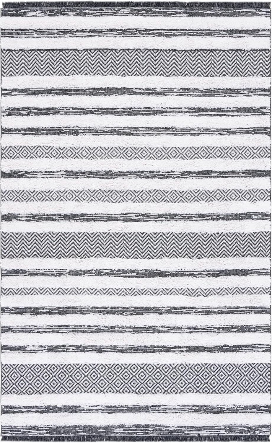 SAFAVIEH Augustine Collection Area Rug - 6'4" x 9'6", Beige & Ivory, Moroccan Rustic Fringe Design, Non-Shedding & Easy Care, Ideal for High Traffic Areas in Living Room, Bedroom (AGT729B)