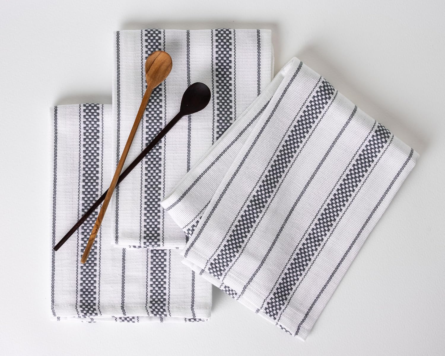 Kitchen Towels Set – Pack of 6 (20’’ x 30’’) Extra Large Premium Cotton Dish Towels for Kitchen – Absorbent – 100% Cotton – with Hanging Loop – Dark Grey Multi Design Striped
