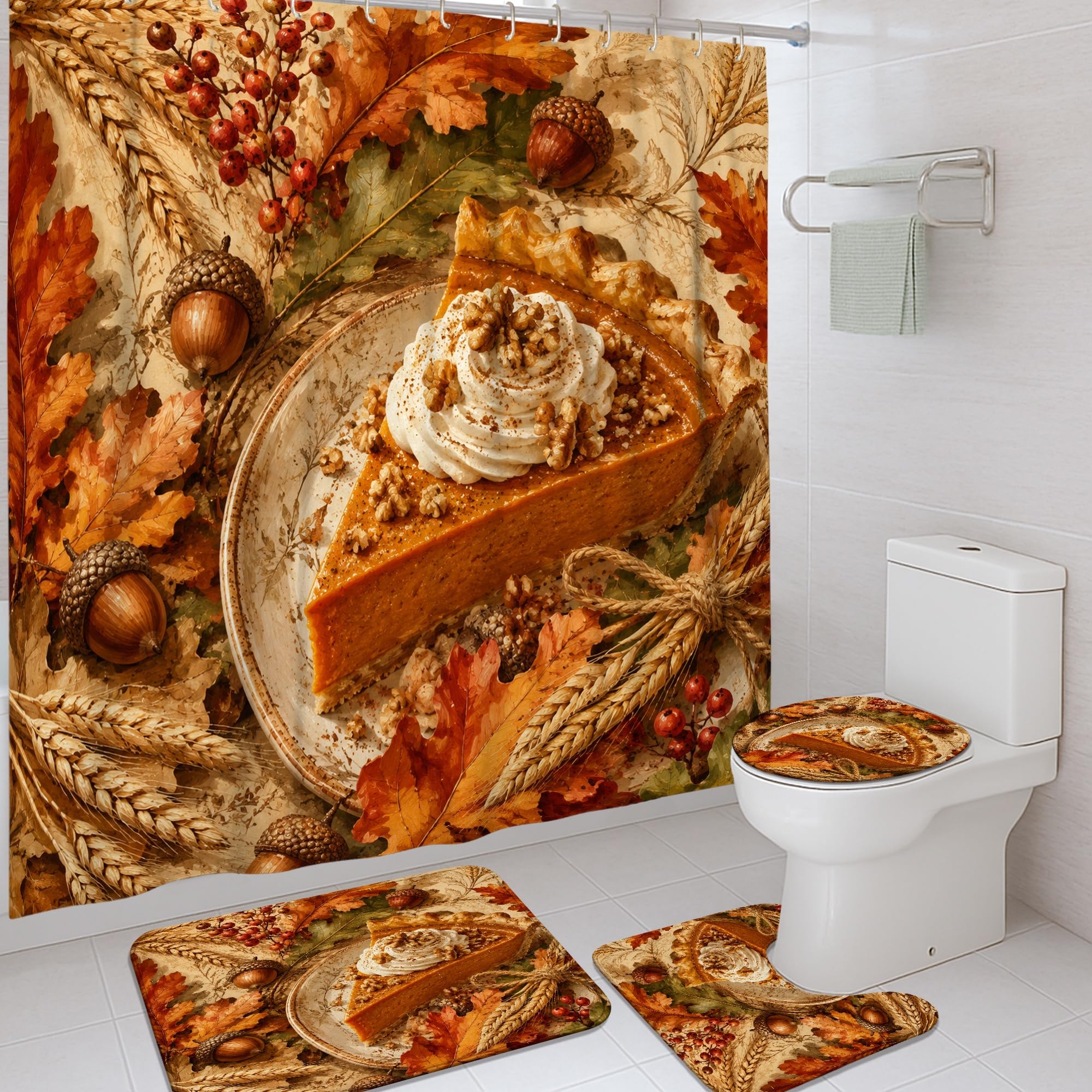 Rideau de douche Thanksgiving 183x183cm avec tapis pour relooker un dortoir ou studio en automne