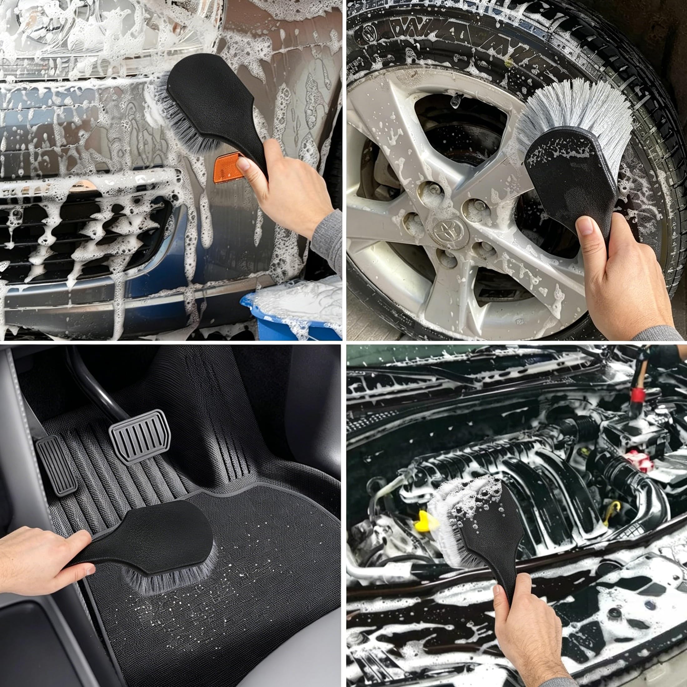 Felgenbürsten-Set, weiche steife Borsten, Autoreifenreinigerbürste für Reifen- und Felgenreinigung, sicher für Autos, LKWs, SUVs, Motorräder, Wohnmobile, ideal für Auto-Detaillierung, 3 Stück
