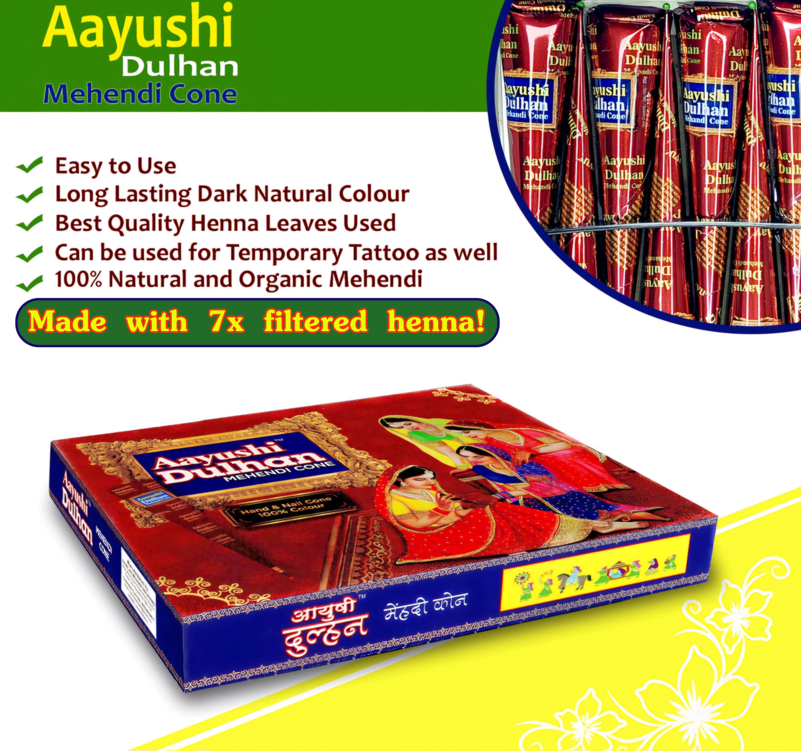 100% Natural Original Mehandi Cone Paste 3 pcs x 25g - 2