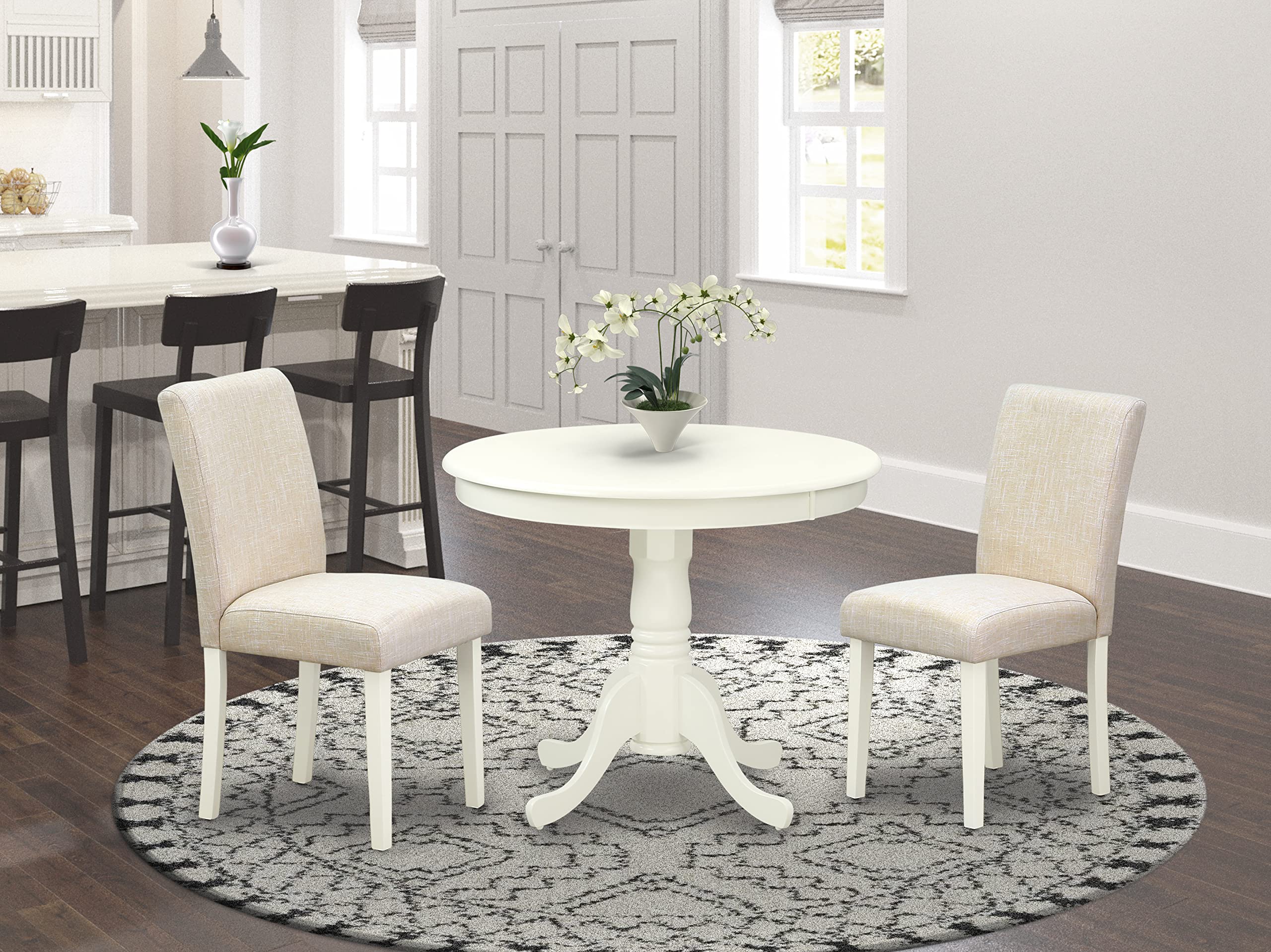 East West Furniture Set Tavolo Da Pranzo Rotondo 91,4 Cm + 2 Sedie Parson, Gambe Mogano, Seduta In Finta Pelle Rossa Mattone