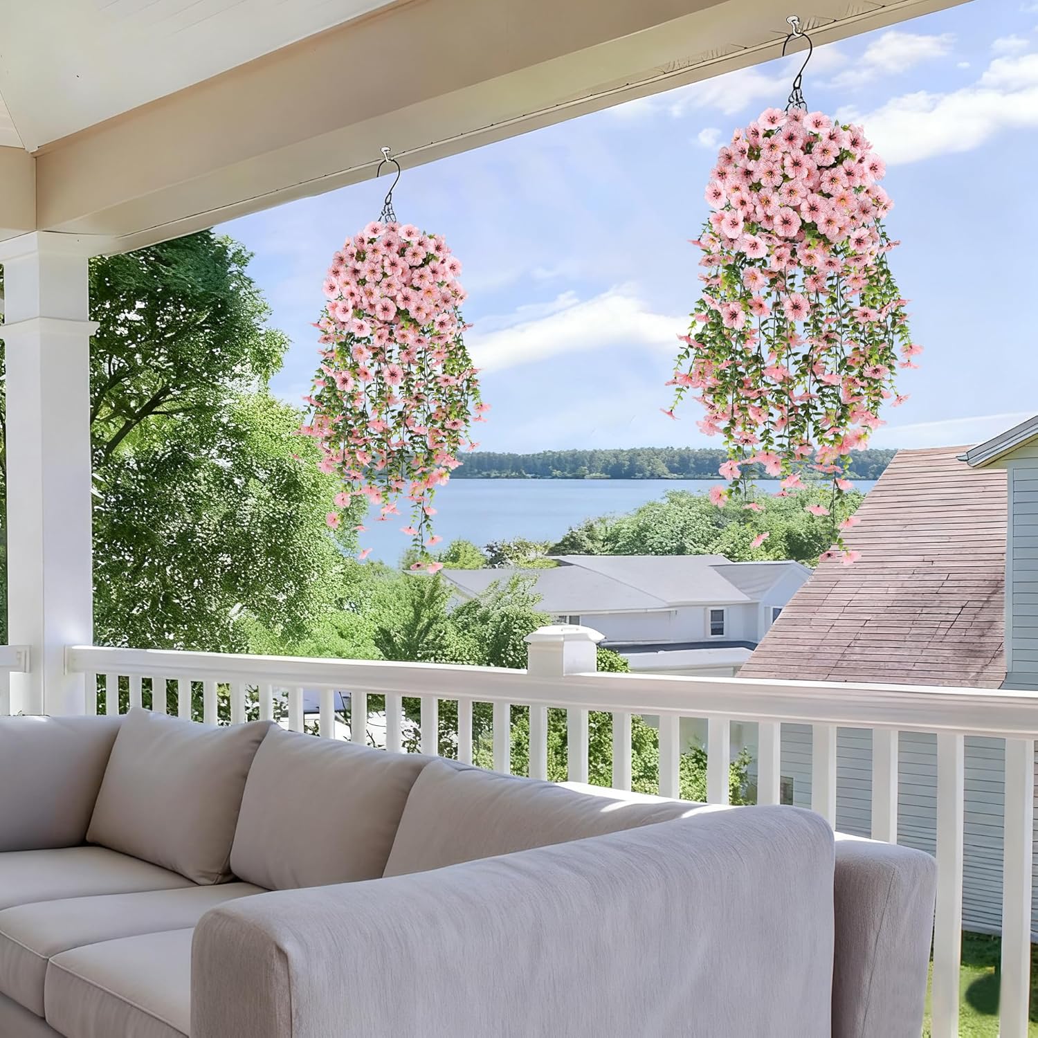 Artificial Hanging Flowers for Outdoors, UV Resistant 2PCS Fake Silk Flowers for Outside, Realistic Faux Plants for Hanging Baskets, Planters - Porch, Patio, Yard Décor (Pink) - Image 6