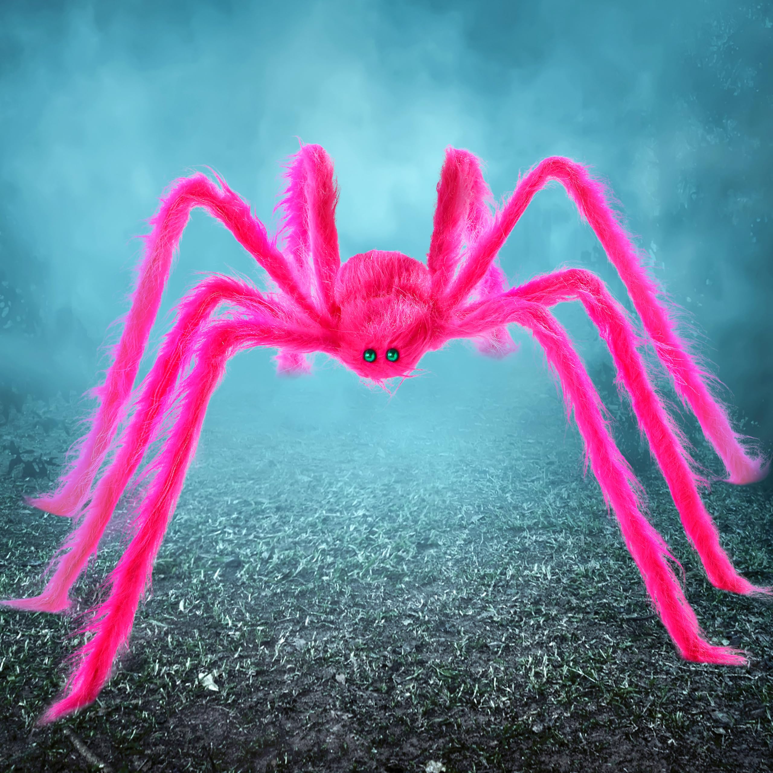 JOYIN Halloween Spider Decorations Outdoor, 5 Ft Giant Neon Colored Pink Spider with Green Eyes for Yard Lawn Garden Halloween Outside Decor, Indoor Haunted House Prop and Party Decor Home