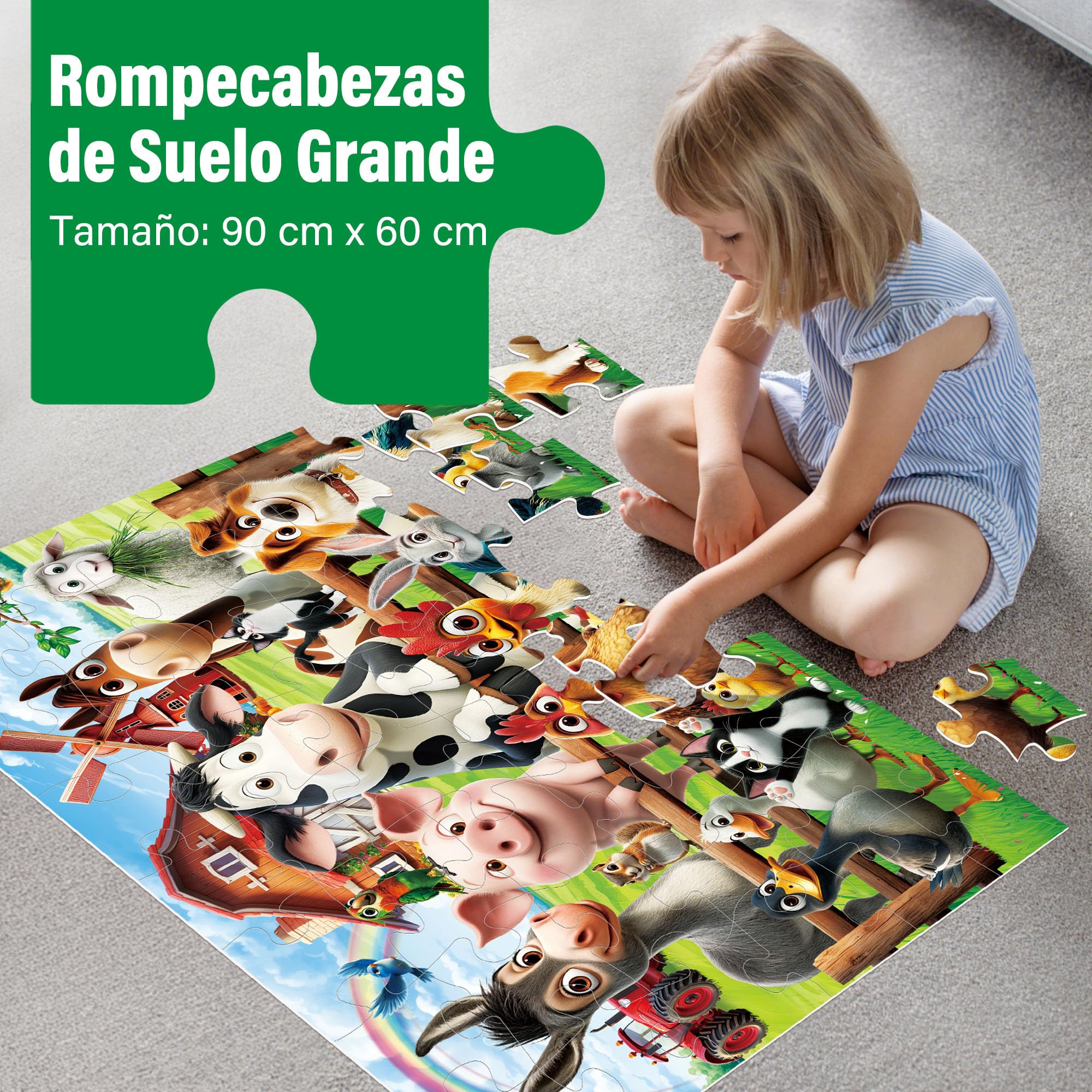 BenBen Puzzle Niños 3 Años de 48 Piezas, Puzzle de Suelo Grande a Partir de 3, 4 y 5 Años, XXL 90 x 60 cm, Regalo para Niñas, Infantil (Animales)