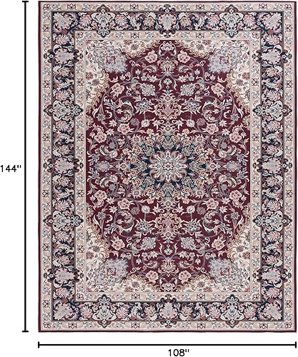 Miniatura 2 de SAFAVIEH Tucson Collection - Alfombra de área de 9 x 12 pies, diseño rojo y azul marino, persa, no desprende pelusa, lavable a máquina y