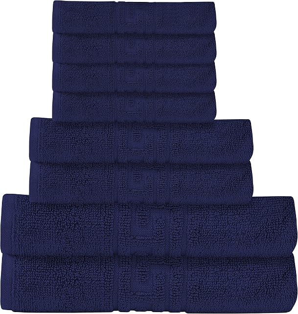 Divine Textiles 8 Piece Towel Set 100% Egyptian Cotton 600 GSM, 2 Bath Towels, 2 Hand Towels, 4 Washcloths - Navy