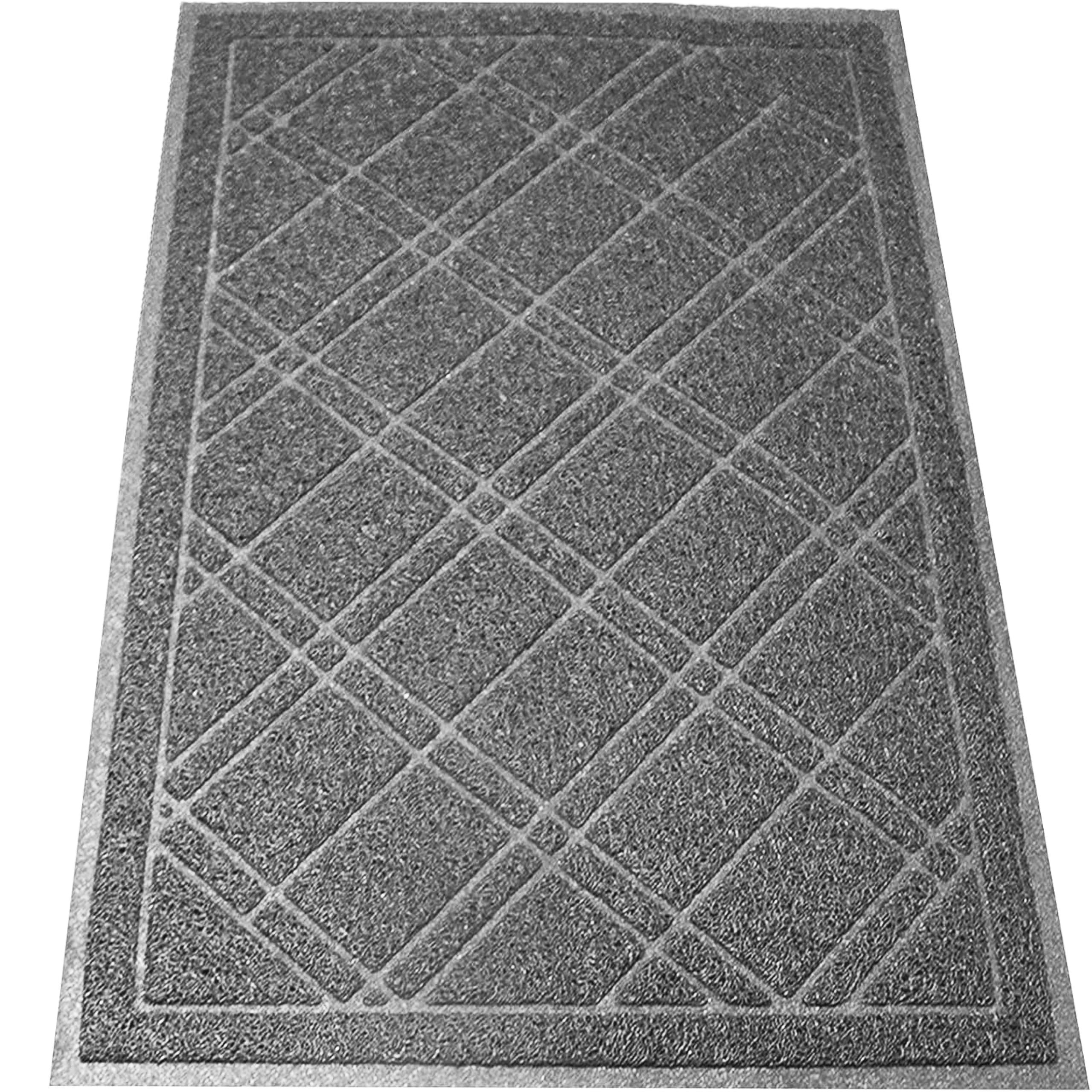 SlipToGrip Durable Door Mat - Grey Plaid Design Entryway Rug - 35x23 inches, No-Slip and Washable - Indoor and Outdoor Use, Weatherproof - Ideal for Garage, Patio, and Front Entryway