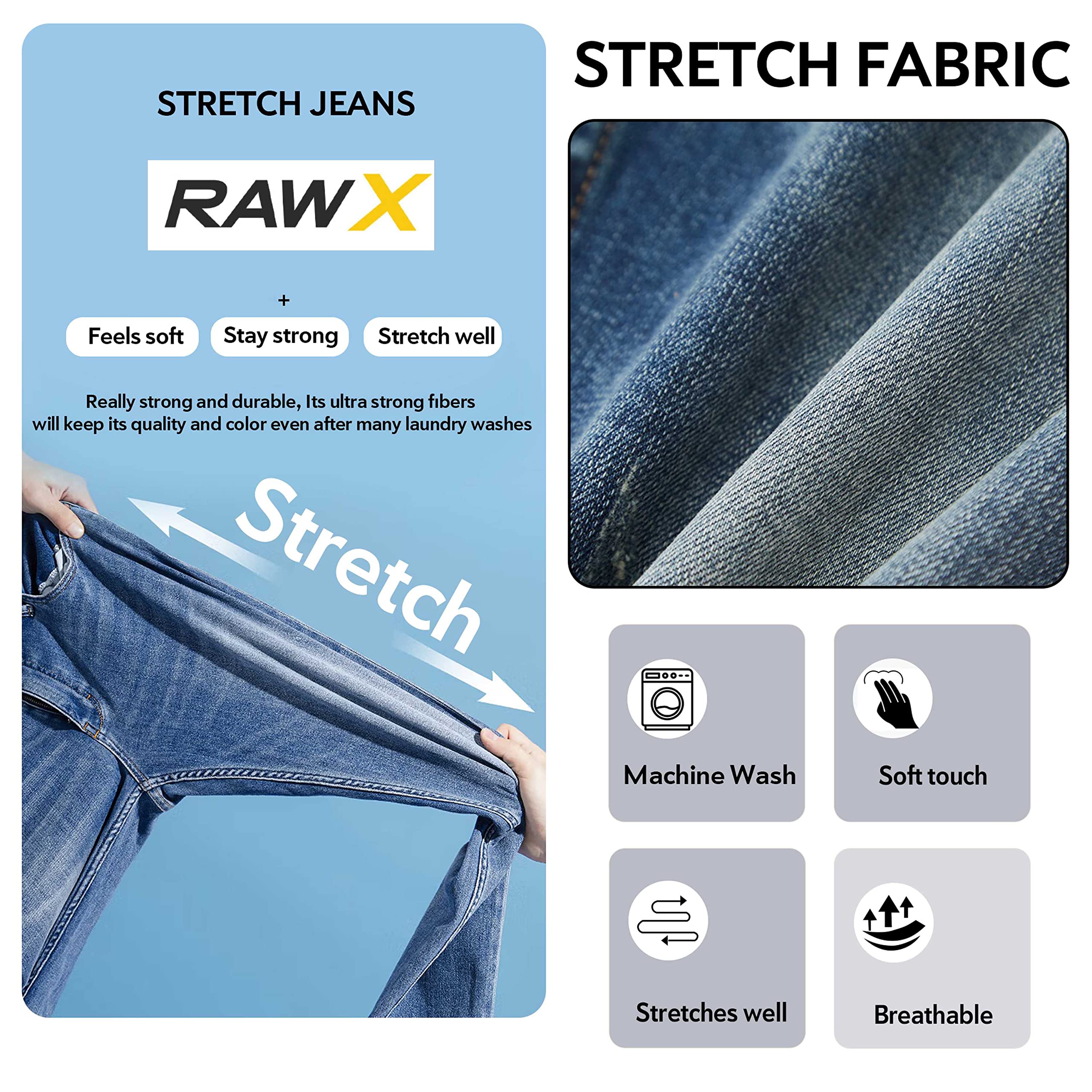 X Ray Slim Fit Stretch Jeans, Fashion Rips Destroyed Distressed Denim Pants for Boys Bambino