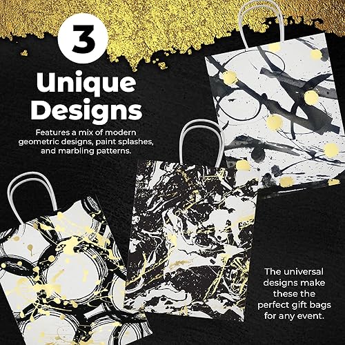 Miniatura 5 de HOUMY Bolsas de regalo doradas de 5.25 x 8 x 3.25 pulgadas (paquete de 10) para regalos pequeños y medianos, negro y cobre, blanco y dorado, fiesta