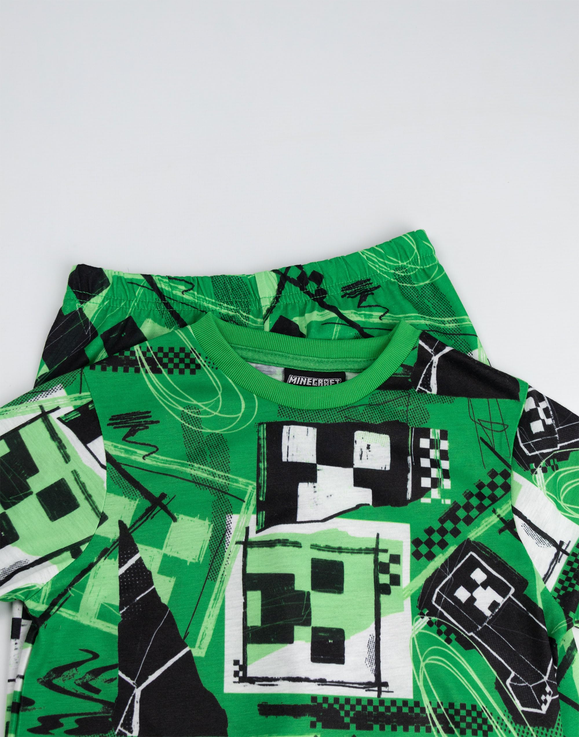 MINECRAFT Pigiama e Maglione a Maniche Lunghe Verde Creeper per Ragazzi, 3 Pezzi in Pile con Cerniera e Collo a Imbuto | Abbigliamento da Notte per Bambini