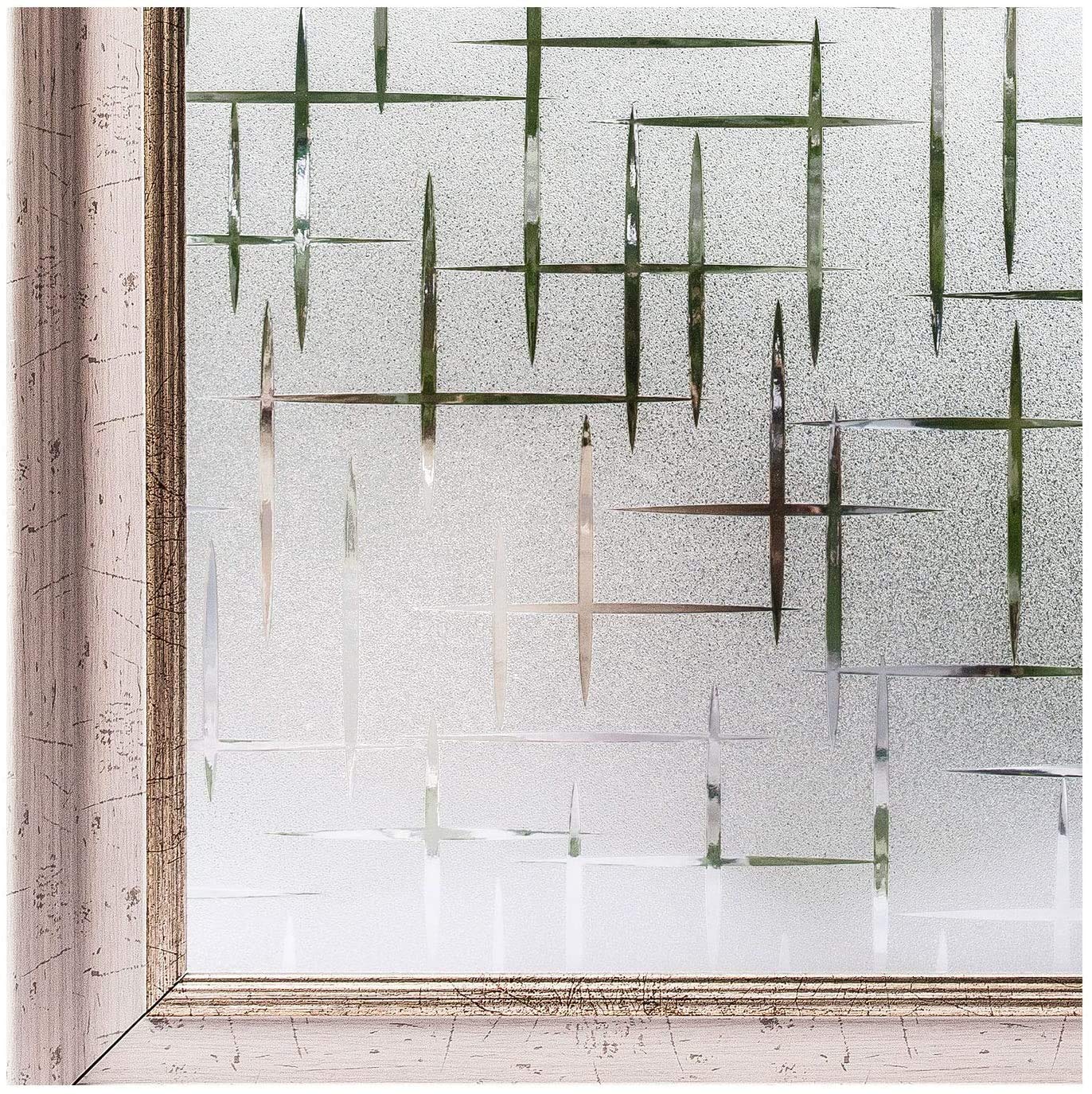 Xemz Light Frosted Window Film No Glue, Door Windows Privacy Protection Glass Films Cross Pattern Uv Protection Self Static Decorative Window Cling Film For Home Security Office Meeting Room (17.7 X 78.7 Inches)