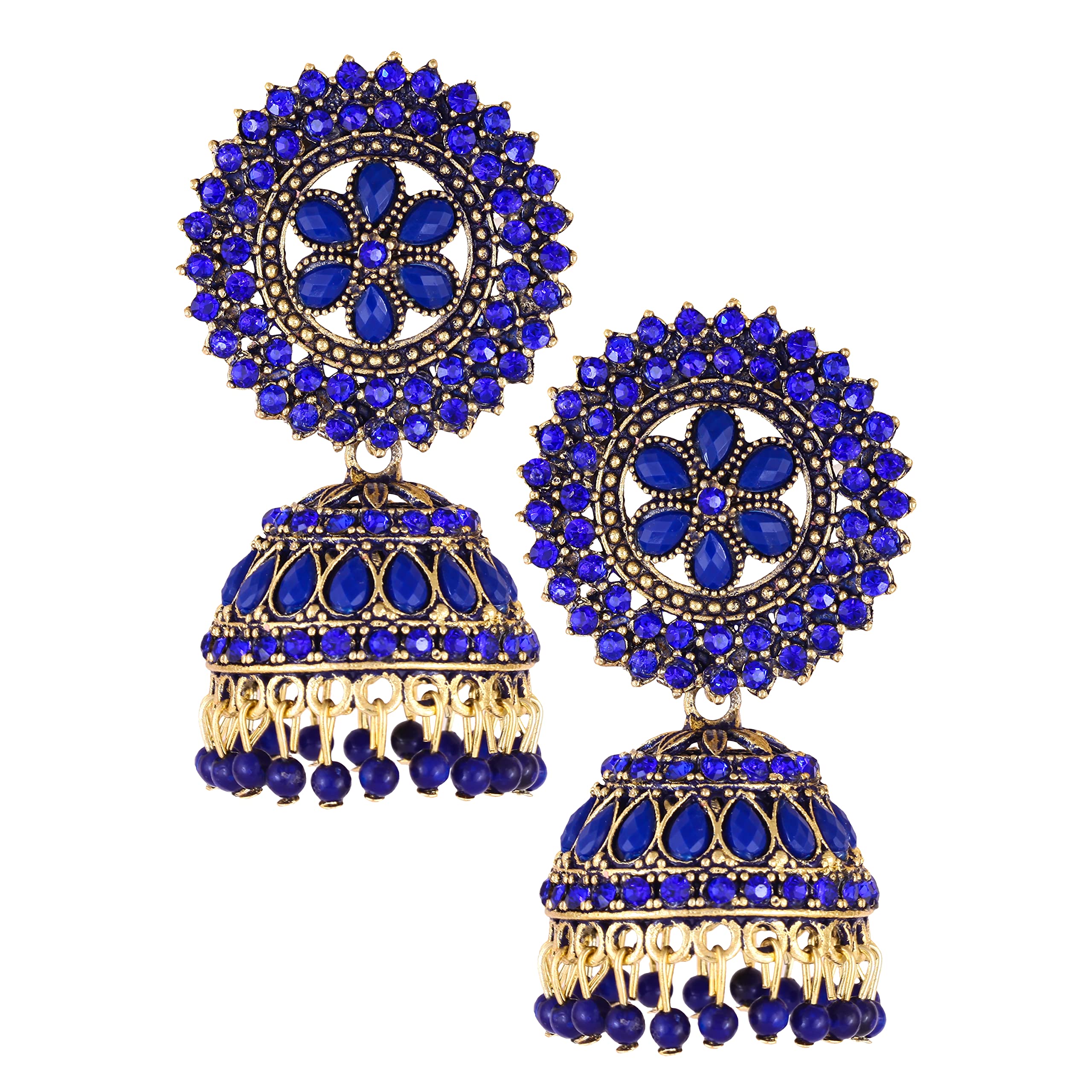 MEENAZ Blue Earrings For Women Girls Big Heavy Gold Traditional Wedding Temple Jewellery Oxidised Meenakari Ethnic Antique South Indian Pearl Moti Stone CZ Ad Jhumkas Ear Rings Jhumki Set (Blue) (B0BJ965HYQ) Amazon Price History, Amazon Price Tracker