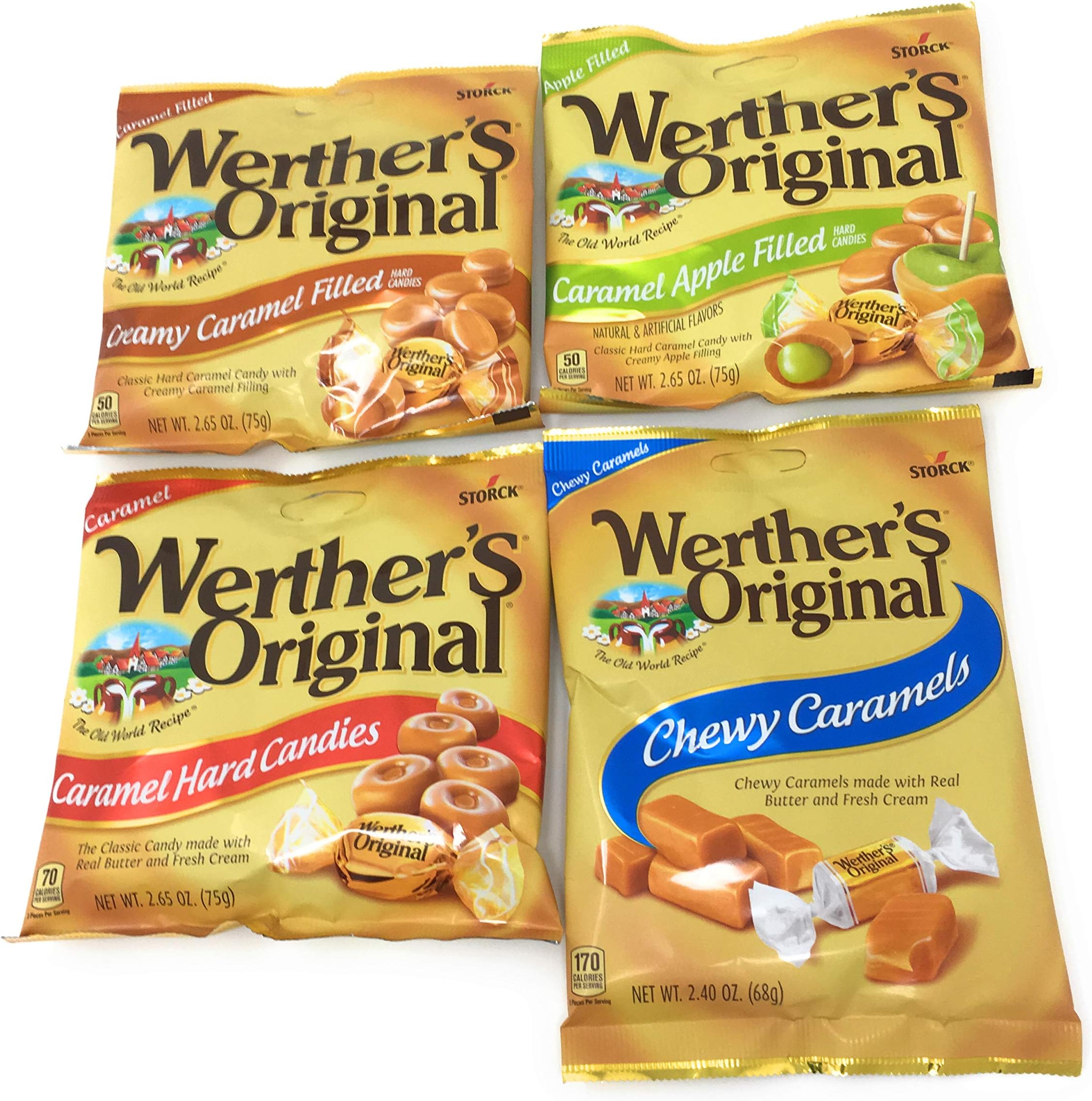 Werthers Bundle (4 Items) Variety Pack (Original Hard Candies/Chewy Caramels/Creamy Caramel Filled/Caramel Apple Filled)