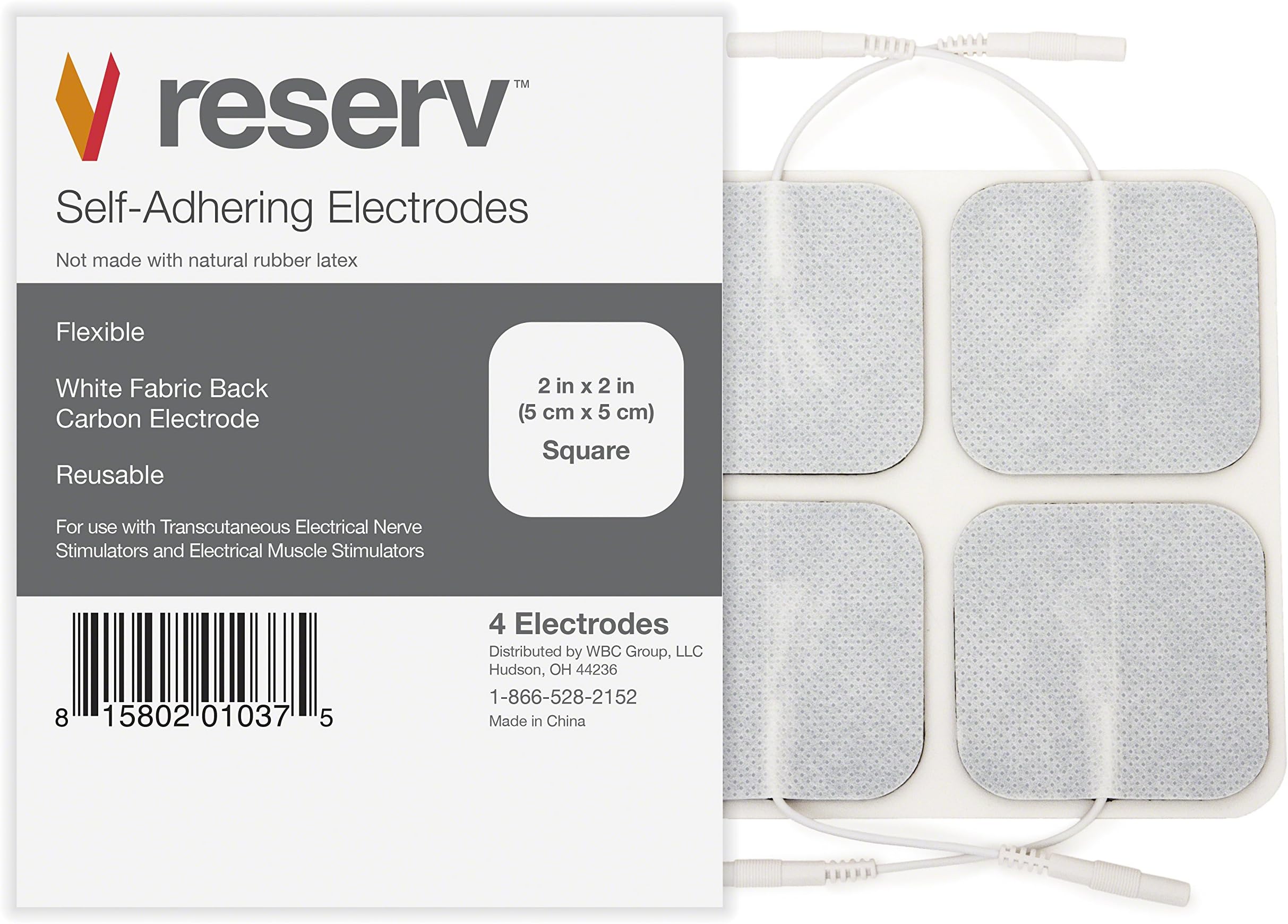 reserv 2" x 2" Premium Re-Usable Self Adhesive Electrode Pads for TENS/EMS Unit, Fabric Backed Pads with Premium Gel (Latex Free) (1/2 Pack (20 electrodes)