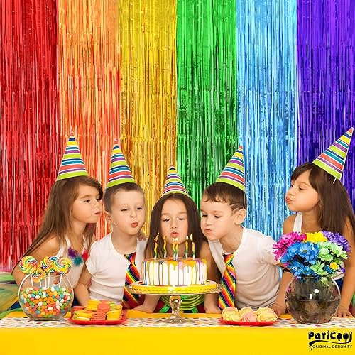 Miniatura 7 de Decoraciones de fiesta del orgullo, serpentinas de arcoíris gruesas, paquete de 2 unidades de 3.2 x 8.2 pies, cortinas de flecos de papel de oropel