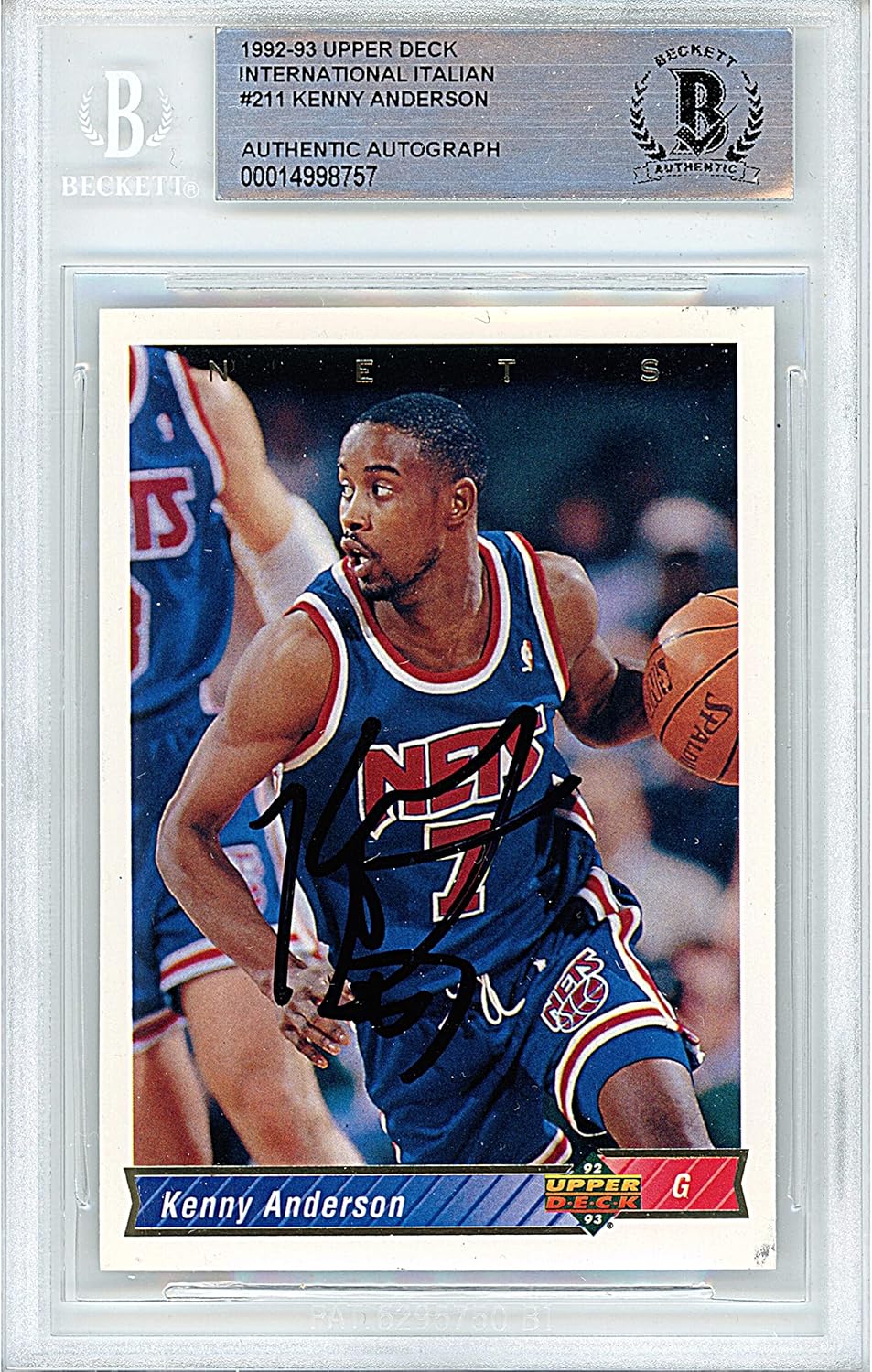 Kenny Anderson Autographed 1992 1993 Upper Deck International Italian Edition #211 Basketball Trading Card Beckett BAS Slabbed Played For New Jersey Nets NBA