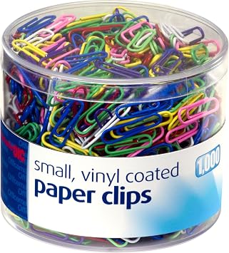 Officemate Vinyl Coated #2 Paper Clips, Assorted Colors, Tub of 1000 97634